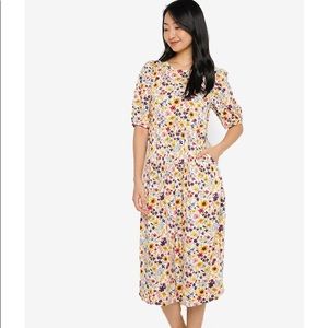 NWT Old Navy Puff-Sleeve Floral-Print All-Day Midi Swing Dress